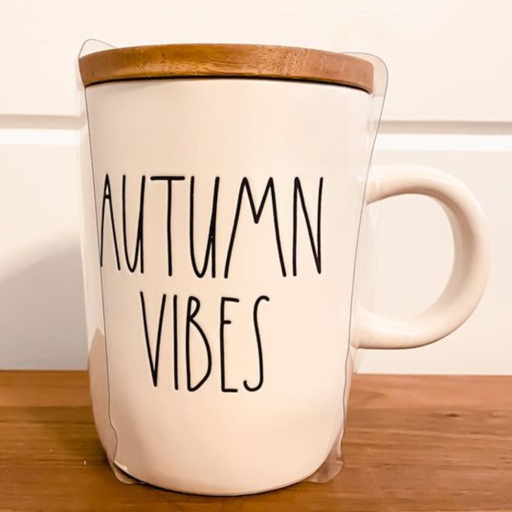 Rae Dunn AUTUMN VIBES Mug with Coaster Lid